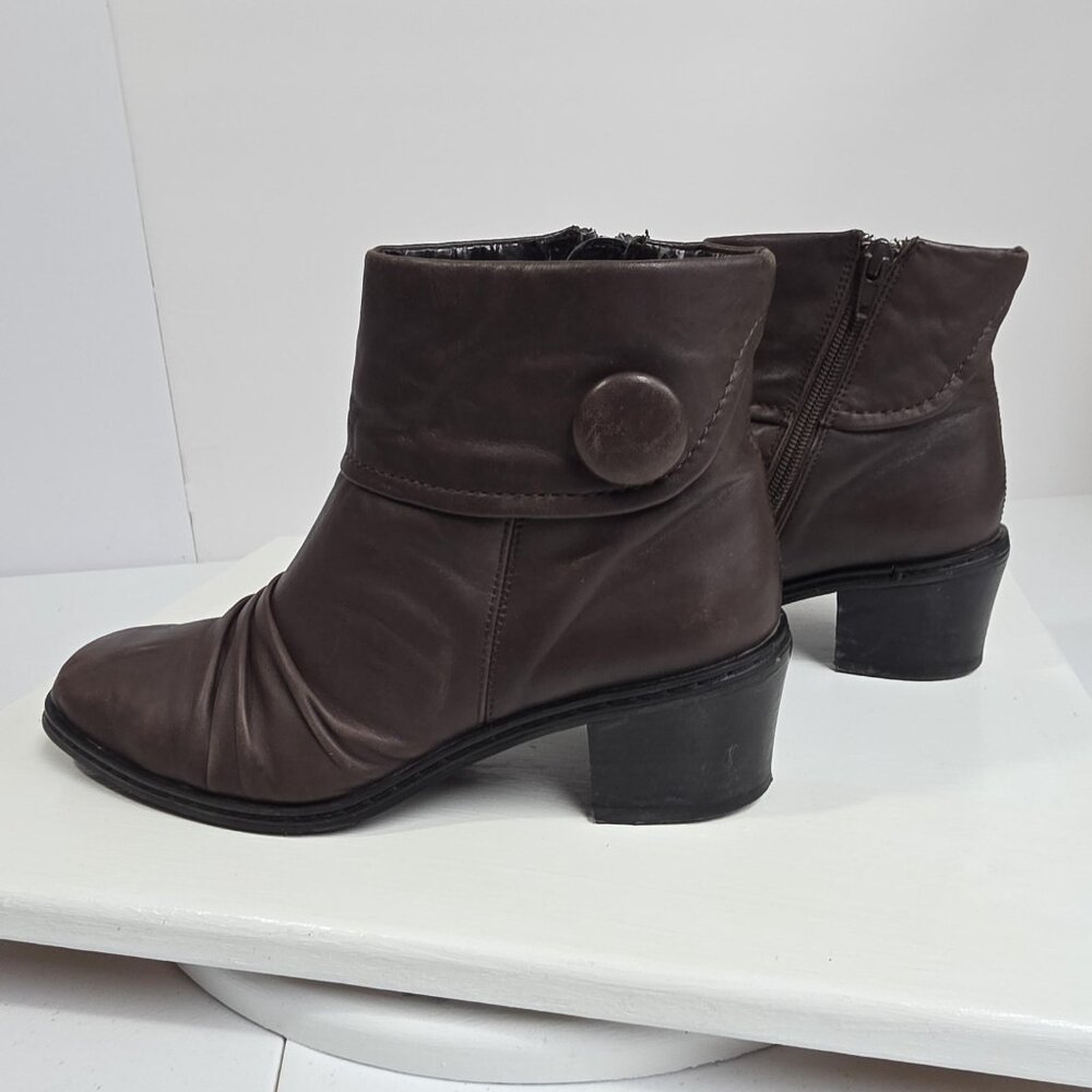 Brown Leather Ankle Boots Womens Size 7.5 W Zip Block Heel Booties Casual - Picture 4 of 9